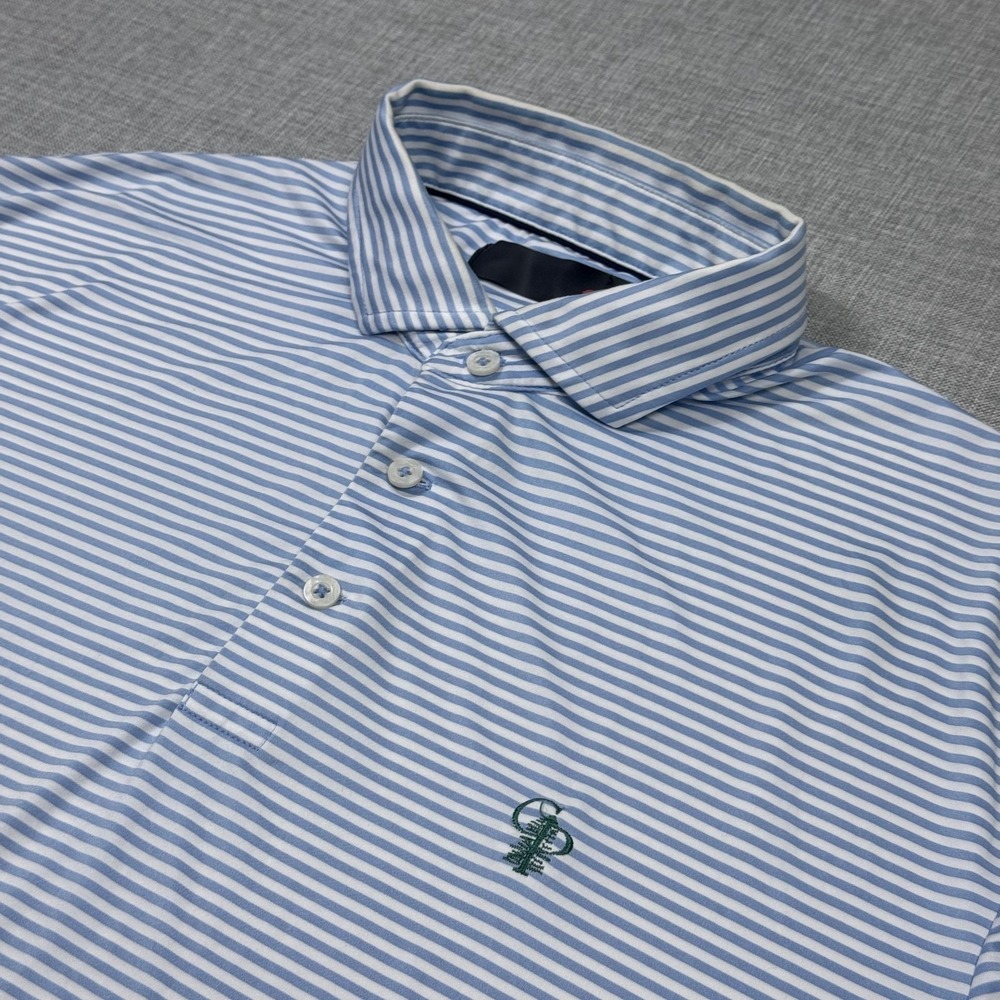 Ralph Lauren RLX Calusa Pines Golf Course Polo Shirt Mens Large Blue Striped